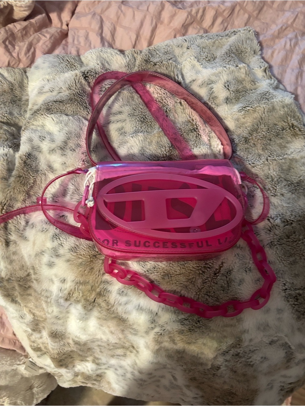 Diesel Hot Pink Transparent Crossbody Bag